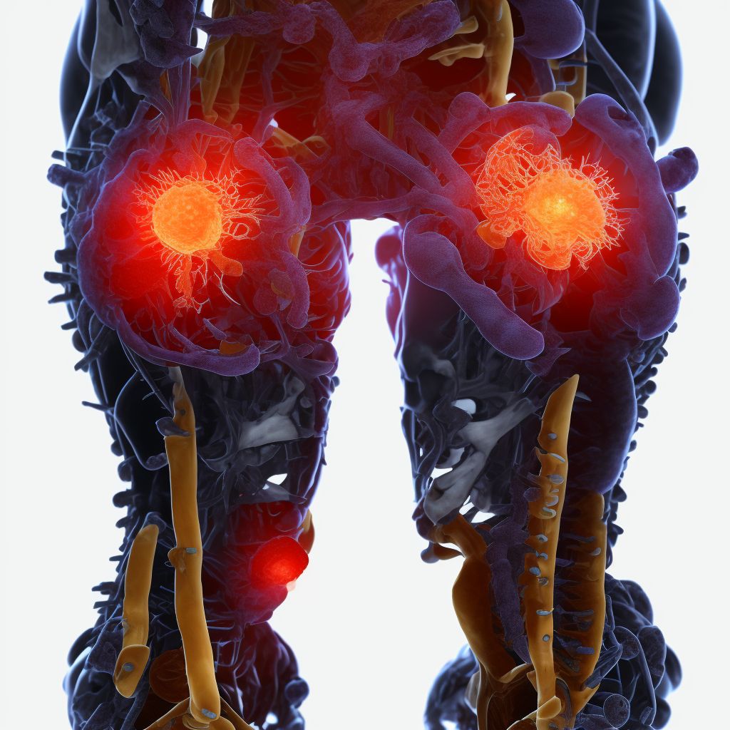 Infection and inflammatory reaction due to internal left hip prosthesis digital illustration