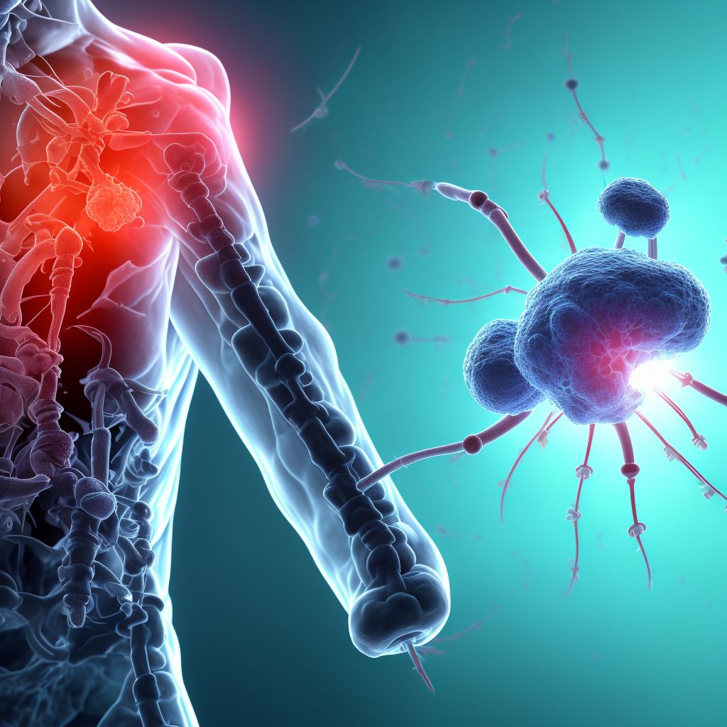 Infection and inflammatory reaction due to internal fixation device of right humerus digital illustration