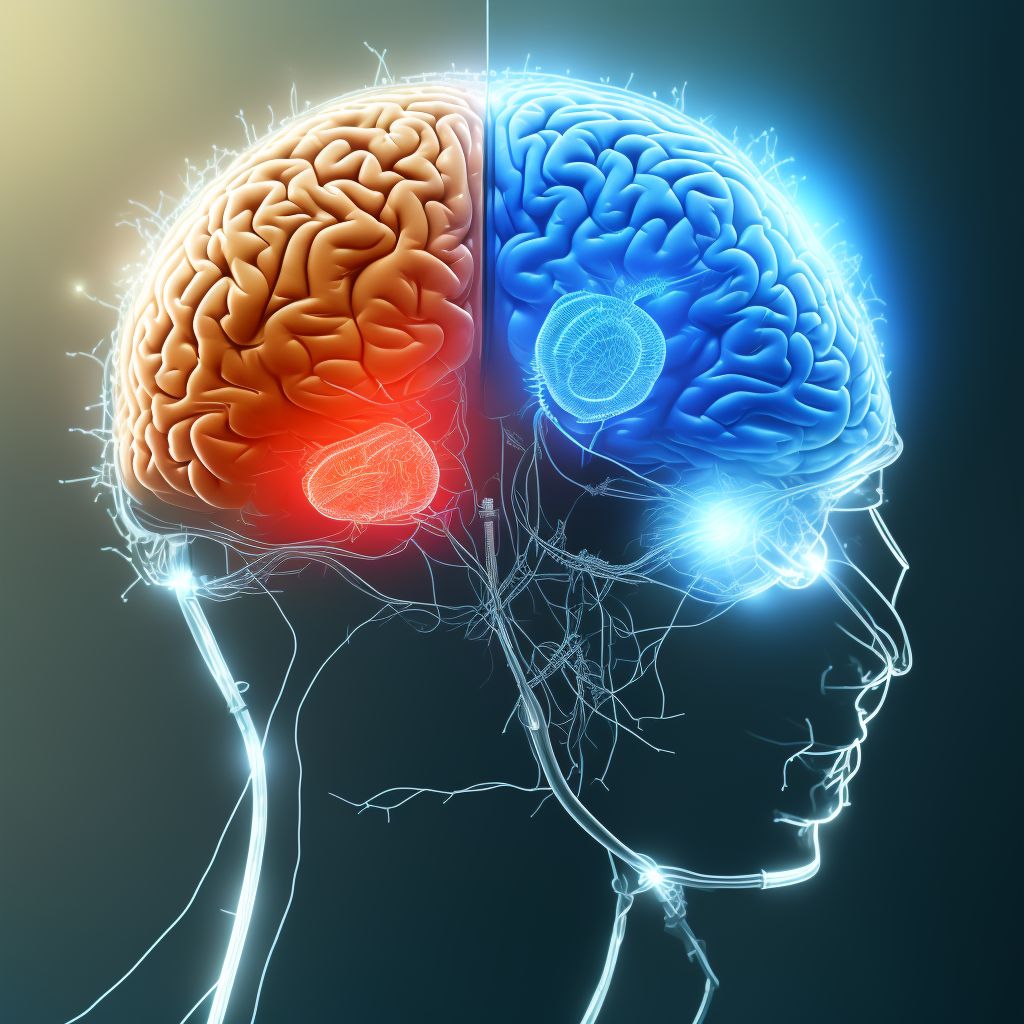 Displacement of implanted electronic neurostimulator of brain electrode (lead) digital illustration