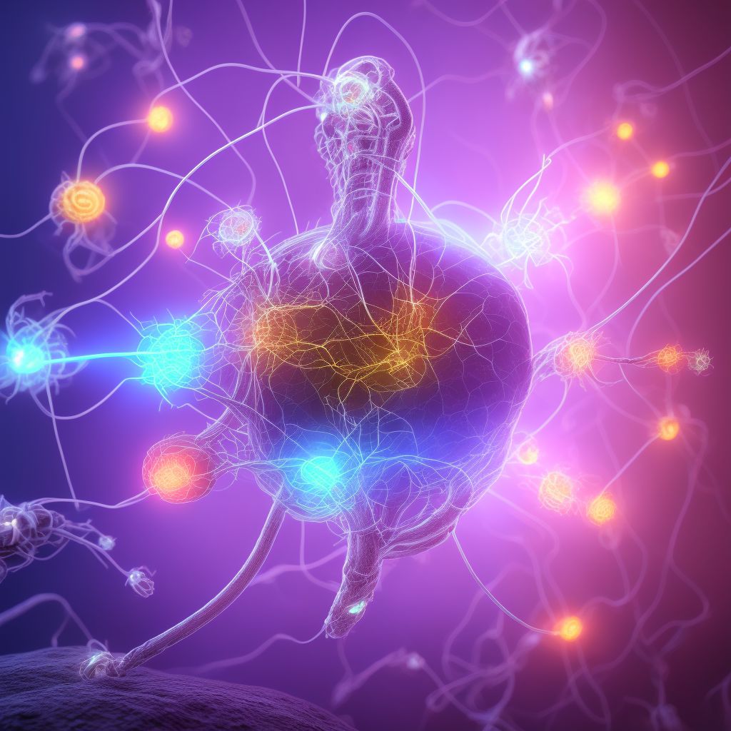 Displacement of implanted electronic neurostimulator of peripheral nerve electrode (lead) digital illustration