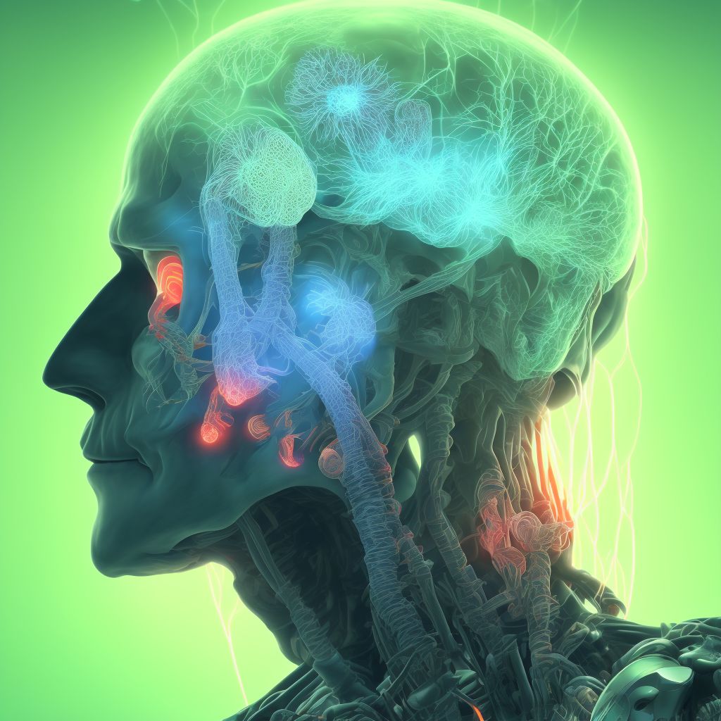 Displacement of implanted electronic neurostimulator of spinal cord electrode (lead) digital illustration