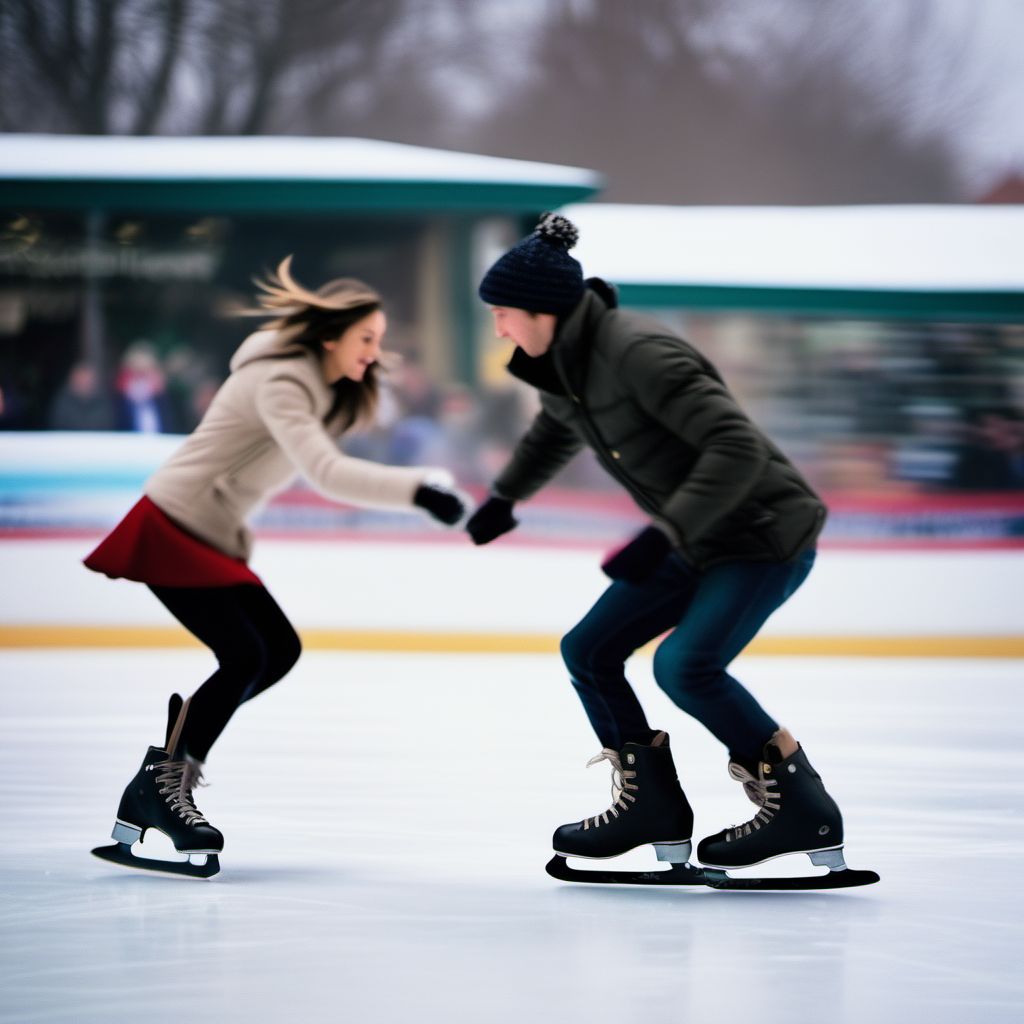 Ice-skater colliding with stationary object digital illustration