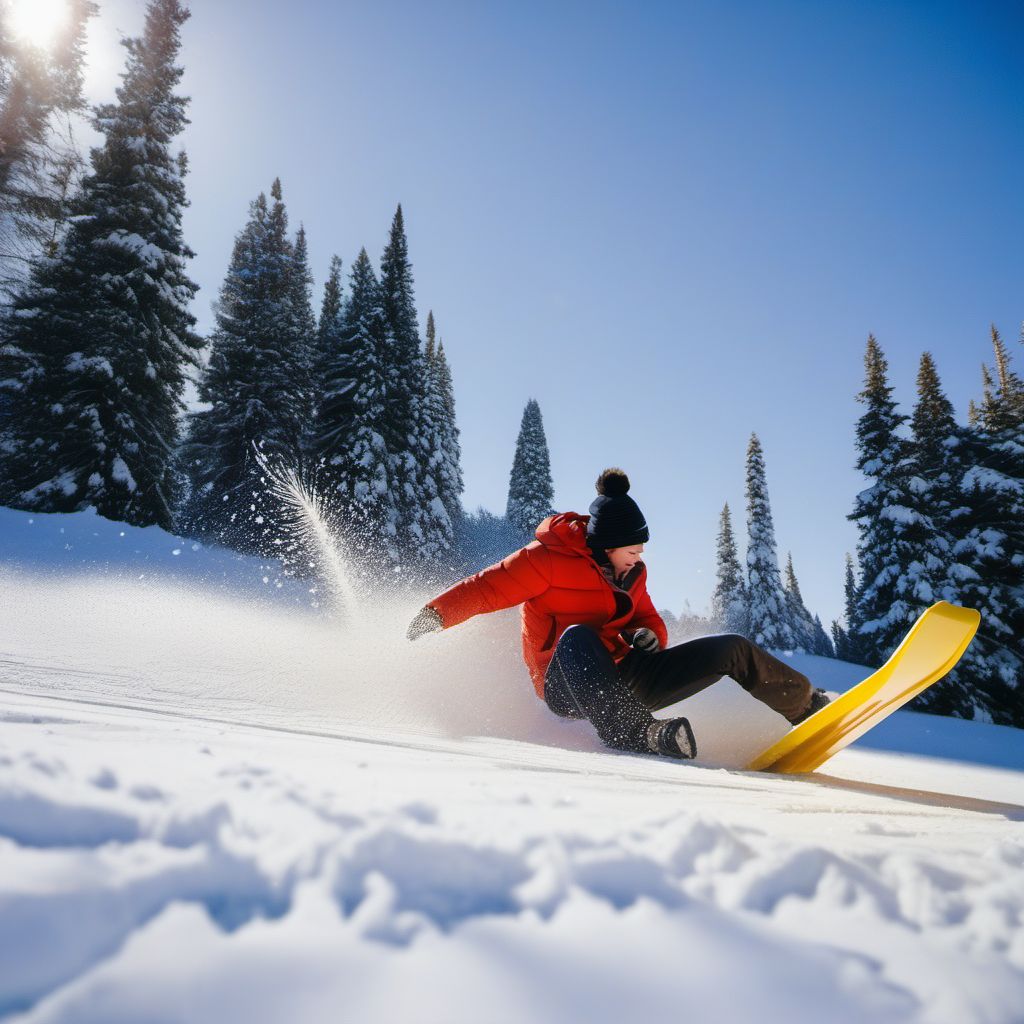 Sledder colliding with stationary object digital illustration