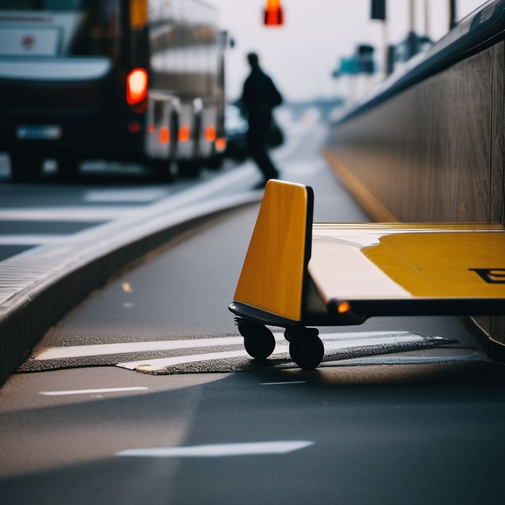 Pedestrian on other gliding-type pedestrian conveyance colliding with stationary object digital illustration