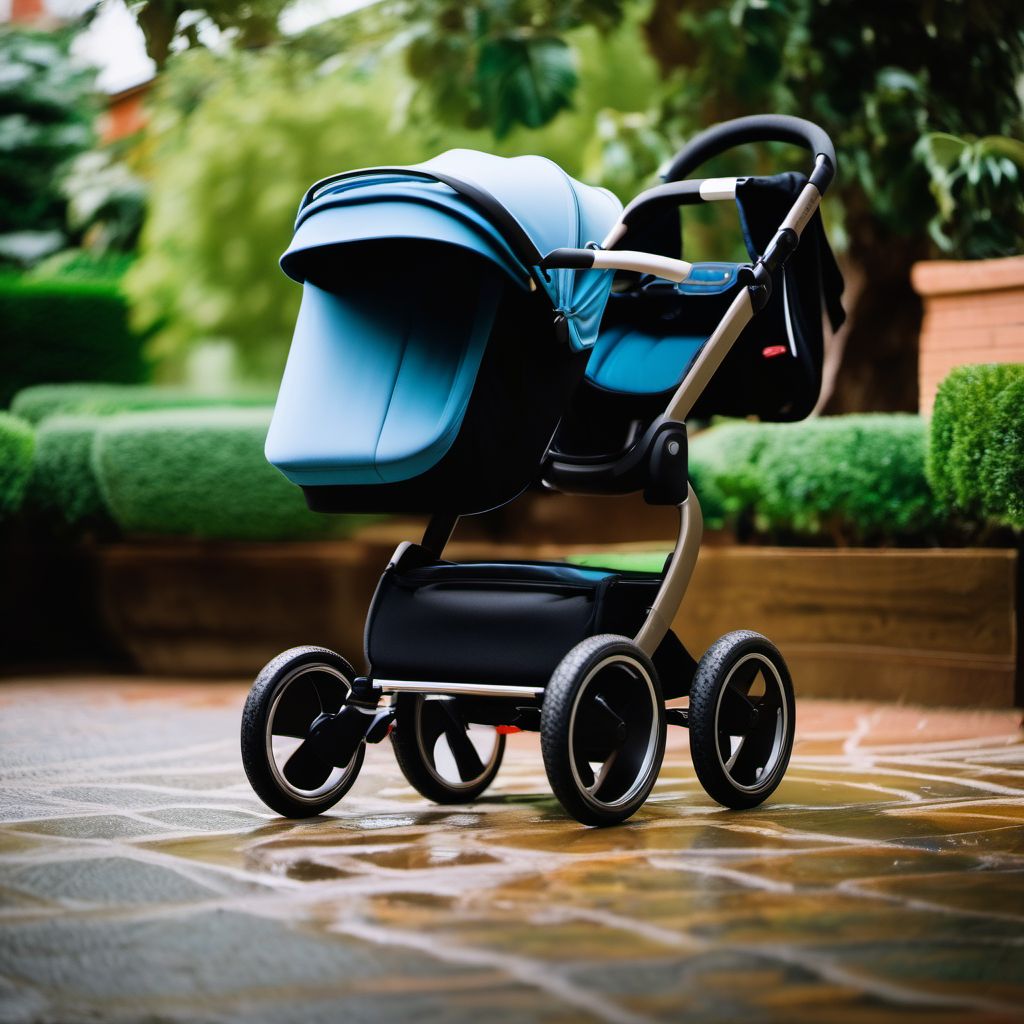 Babystroller colliding with stationary object digital illustration