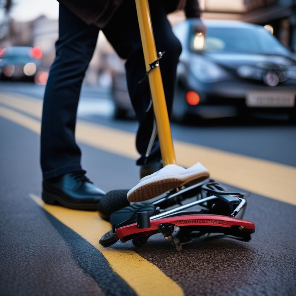 Pedestrian on foot injured in collision with pedal cycle in nontraffic accident digital illustration