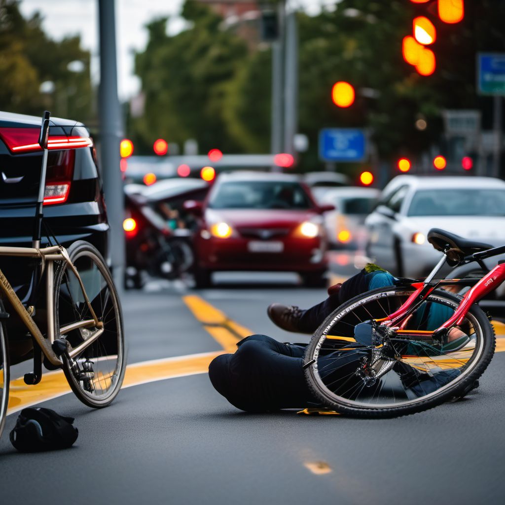 Pedestrian with other conveyance injured in collision with pedal cycle in nontraffic accident digital illustration