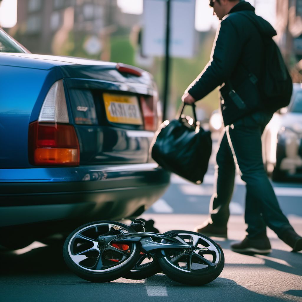 Pedestrian on foot injured in collision with pedal cycle in traffic accident digital illustration