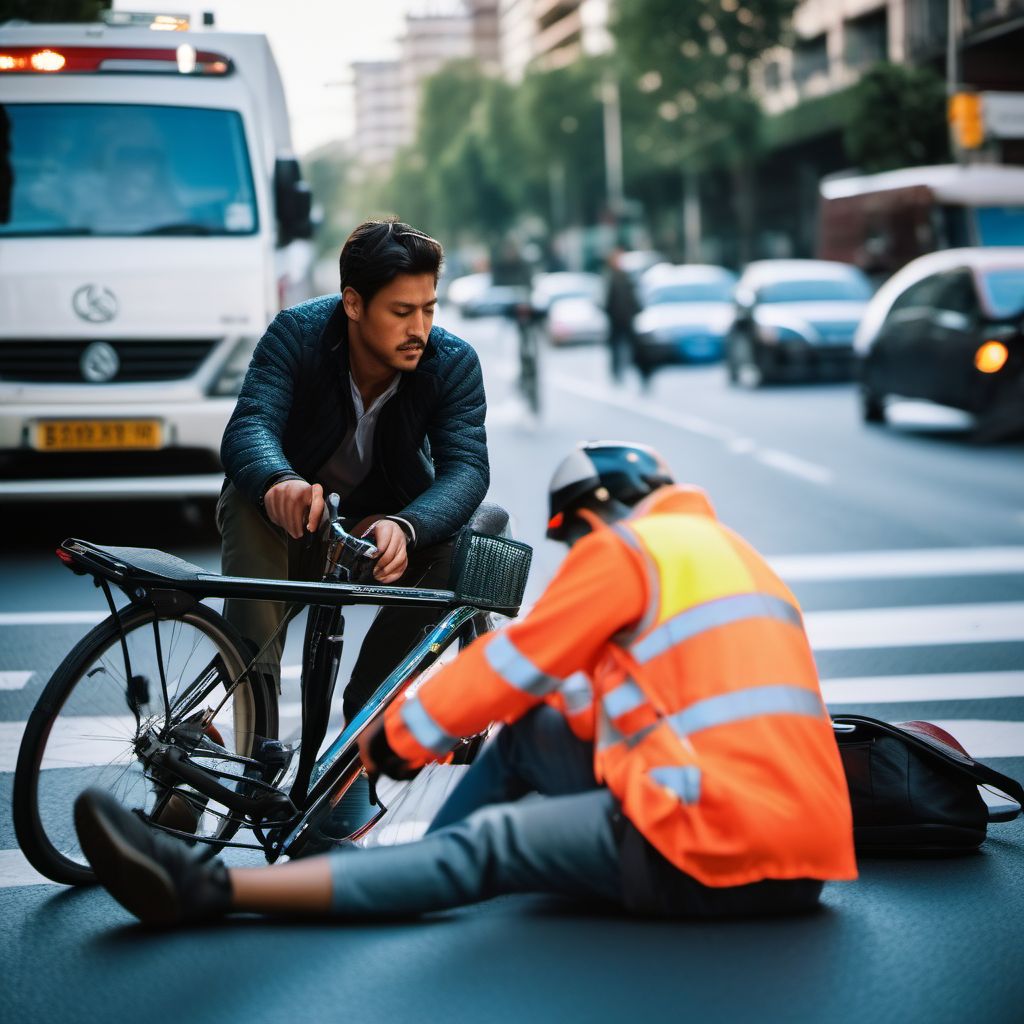 Pedestrian with other conveyance injured in collision with pedal cycle in traffic accident digital illustration