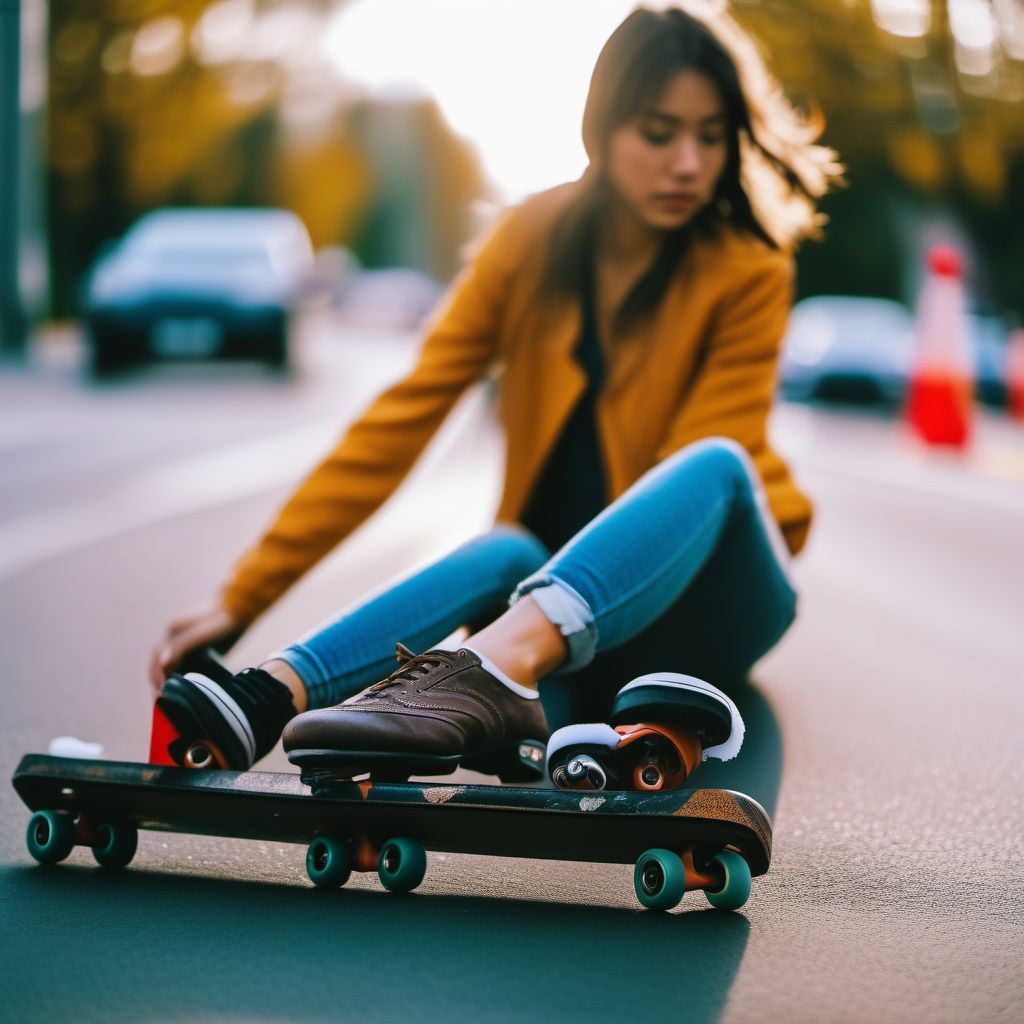 Pedestrian on roller-skates injured in collision with pedal cycle, unspecified whether traffic or nontraffic accident digital illustration