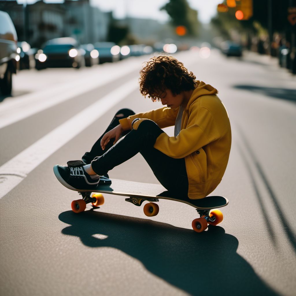 Pedestrian on skateboard injured in collision with pedal cycle, unspecified whether traffic or nontraffic accident digital illustration