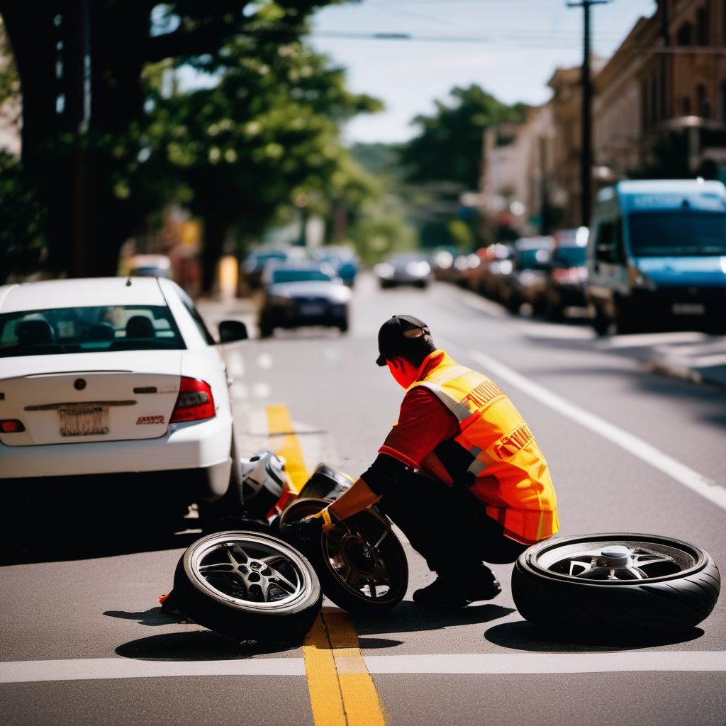 Pedestrian injured in collision with two- or three-wheeled motor vehicle digital illustration