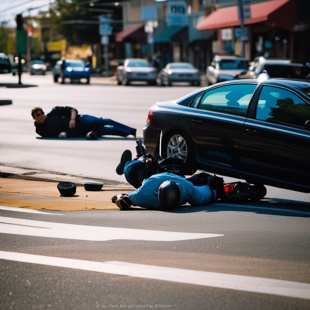 Pedestrian injured in collision with two- or three-wheeled motor vehicle in nontraffic accident digital illustration