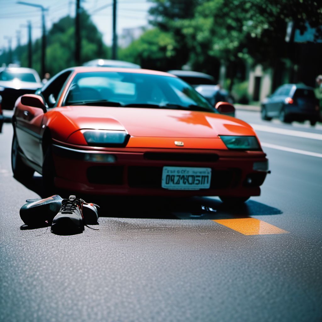 Pedestrian on foot injured in collision with two- or three-wheeled motor vehicle in nontraffic accident digital illustration