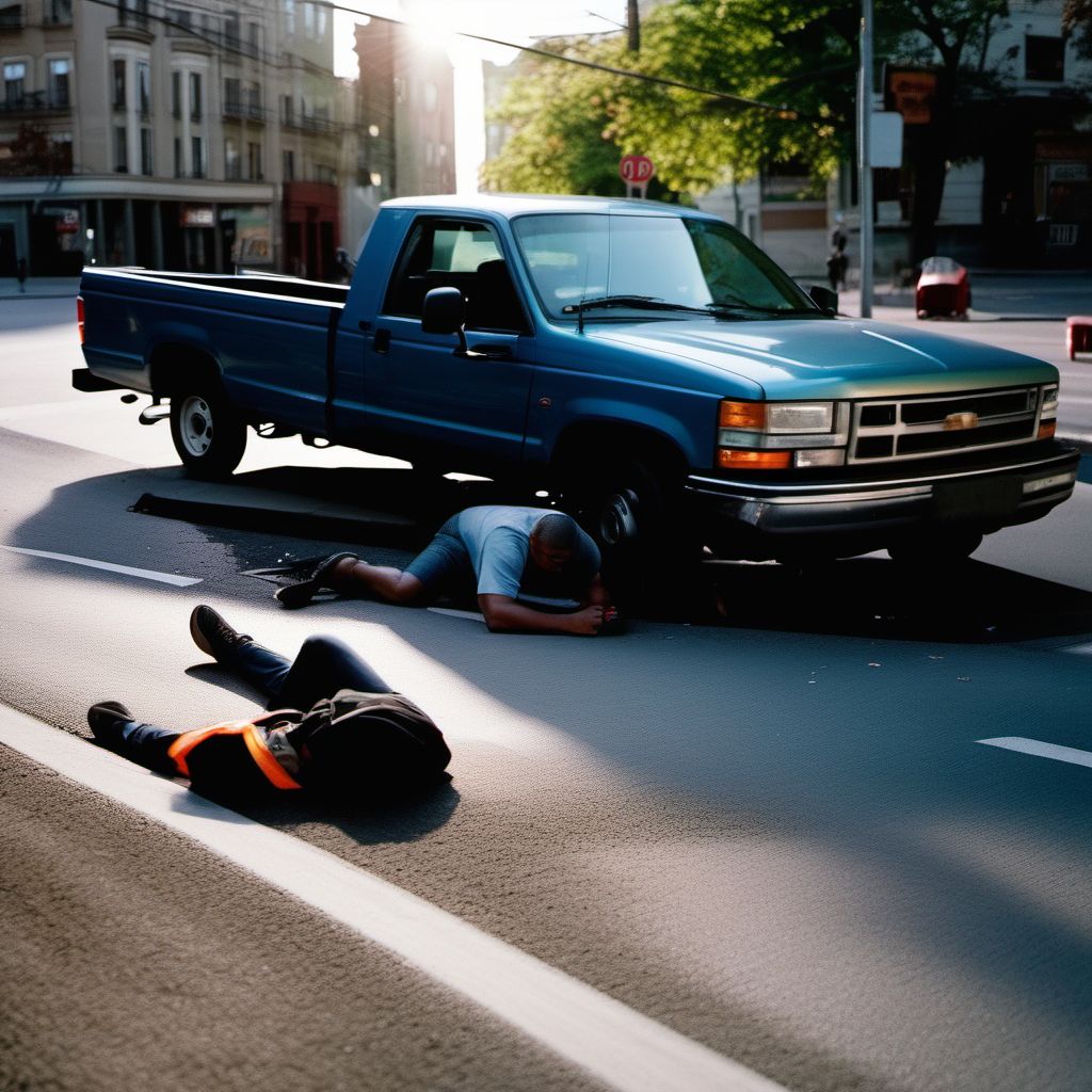 Pedestrian on foot injured in collision with car, pick-up truck or van, unspecified whether traffic or nontraffic accident digital illustration