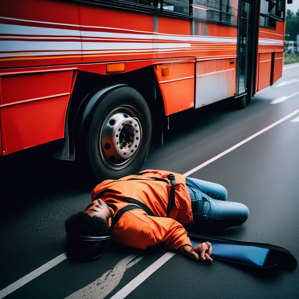 Pedestrian with other conveyance injured in collision with heavy transport vehicle or bus in nontraffic accident digital illustration