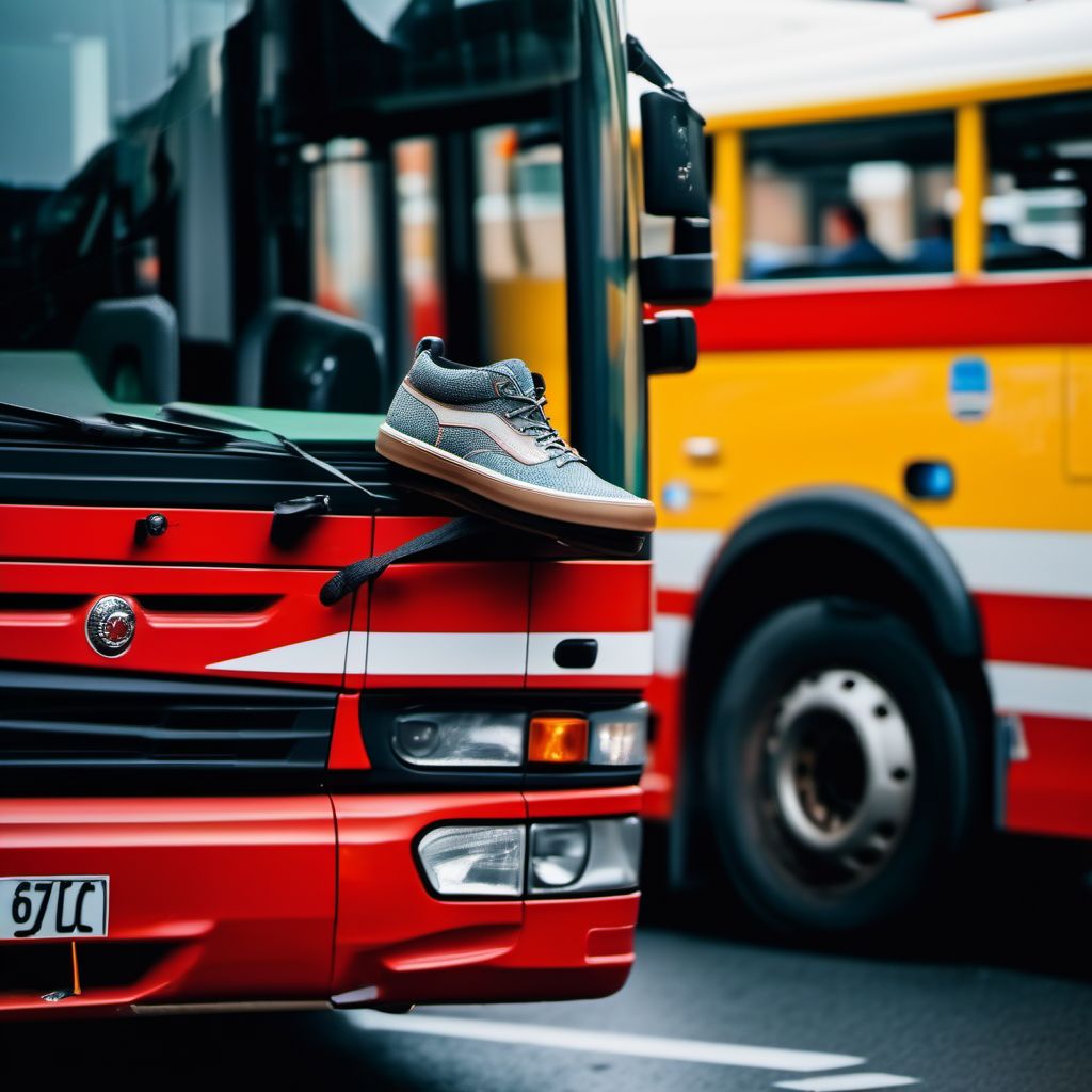 Pedestrian on skateboard injured in collision with heavy transport vehicle or bus in traffic accident digital illustration