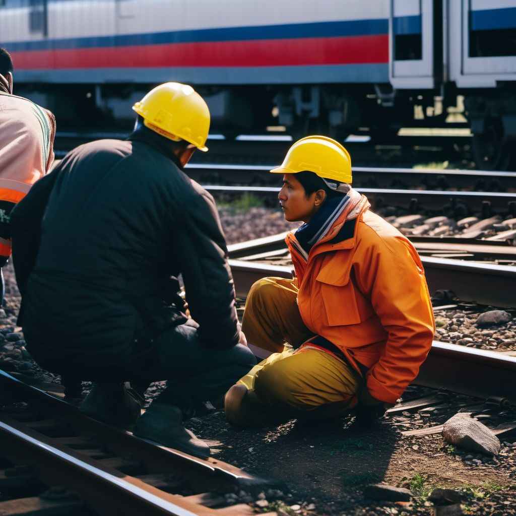 Pedestrian with other conveyance injured in collision with railway train or railway vehicle in nontraffic accident digital illustration