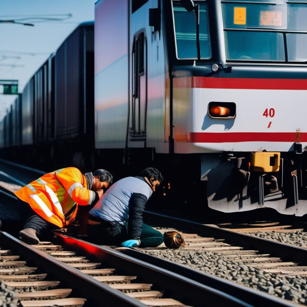 Pedestrian injured in collision with railway train or railway vehicle in traffic accident digital illustration