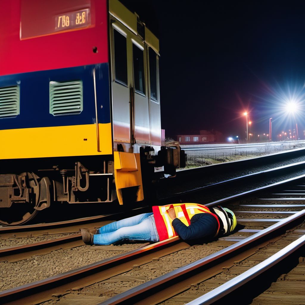 Pedestrian injured in collision with railway train or railway vehicle, unspecified whether traffic or nontraffic accident digital illustration