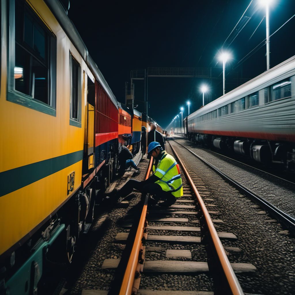 Pedestrian with other conveyance injured in collision with railway train or railway vehicle, unspecified whether traffic or nontraffic accident digital illustration