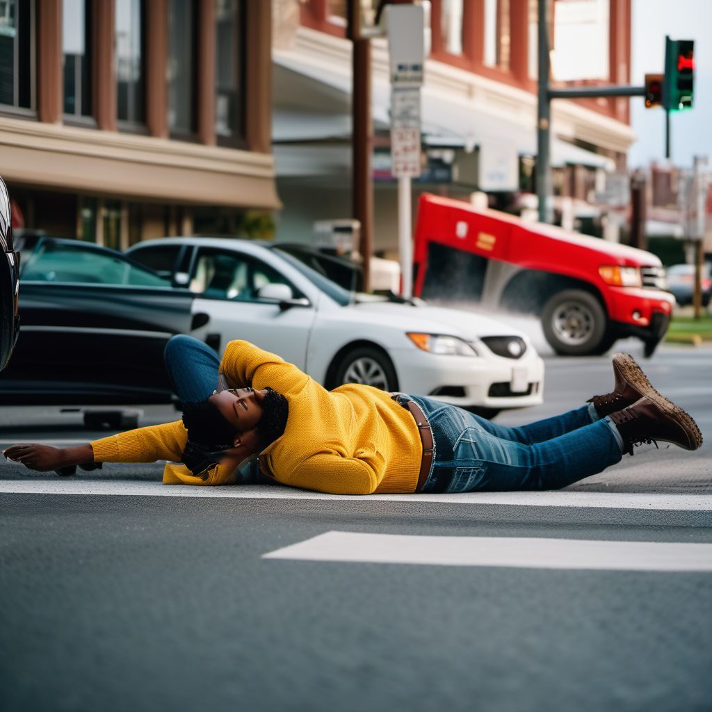 Pedestrian on foot injured in collision with other nonmotor vehicle in nontraffic accident digital illustration