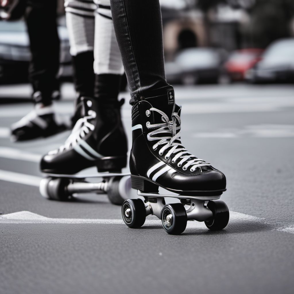 Pedestrian on roller-skates injured in collision with other nonmotor vehicle in nontraffic accident digital illustration