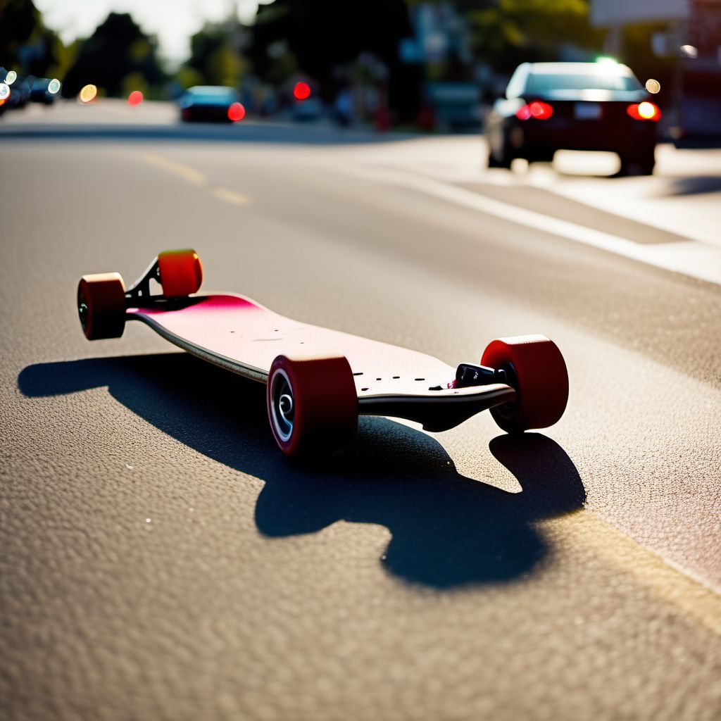 Pedestrian on skateboard injured in collision with other nonmotor vehicle in nontraffic accident digital illustration