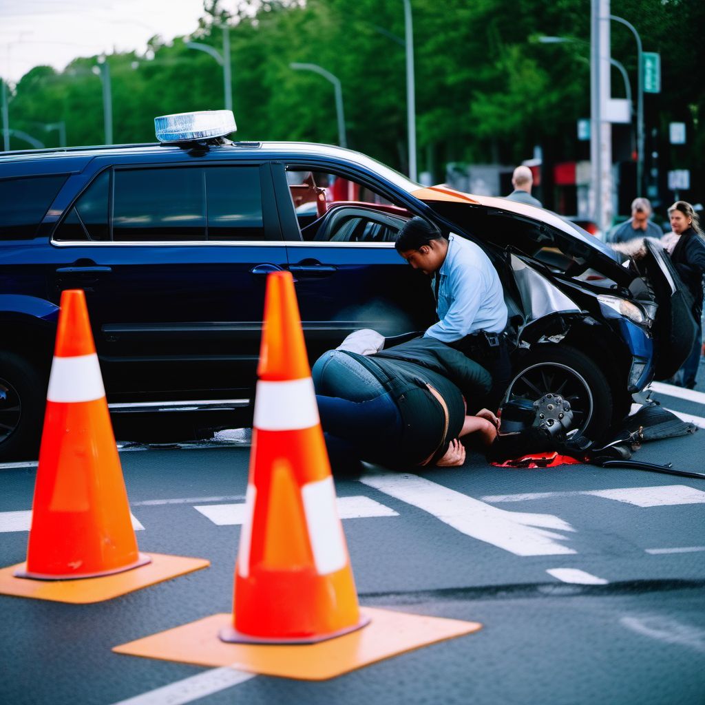 Pedestrian with other conveyance injured in collision with other nonmotor vehicle in nontraffic accident digital illustration