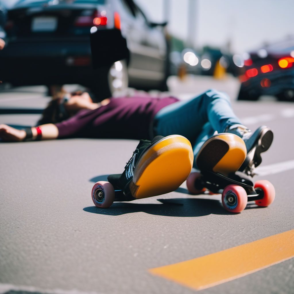 Pedestrian on roller-skates injured in collision with other nonmotor vehicle in traffic accident digital illustration