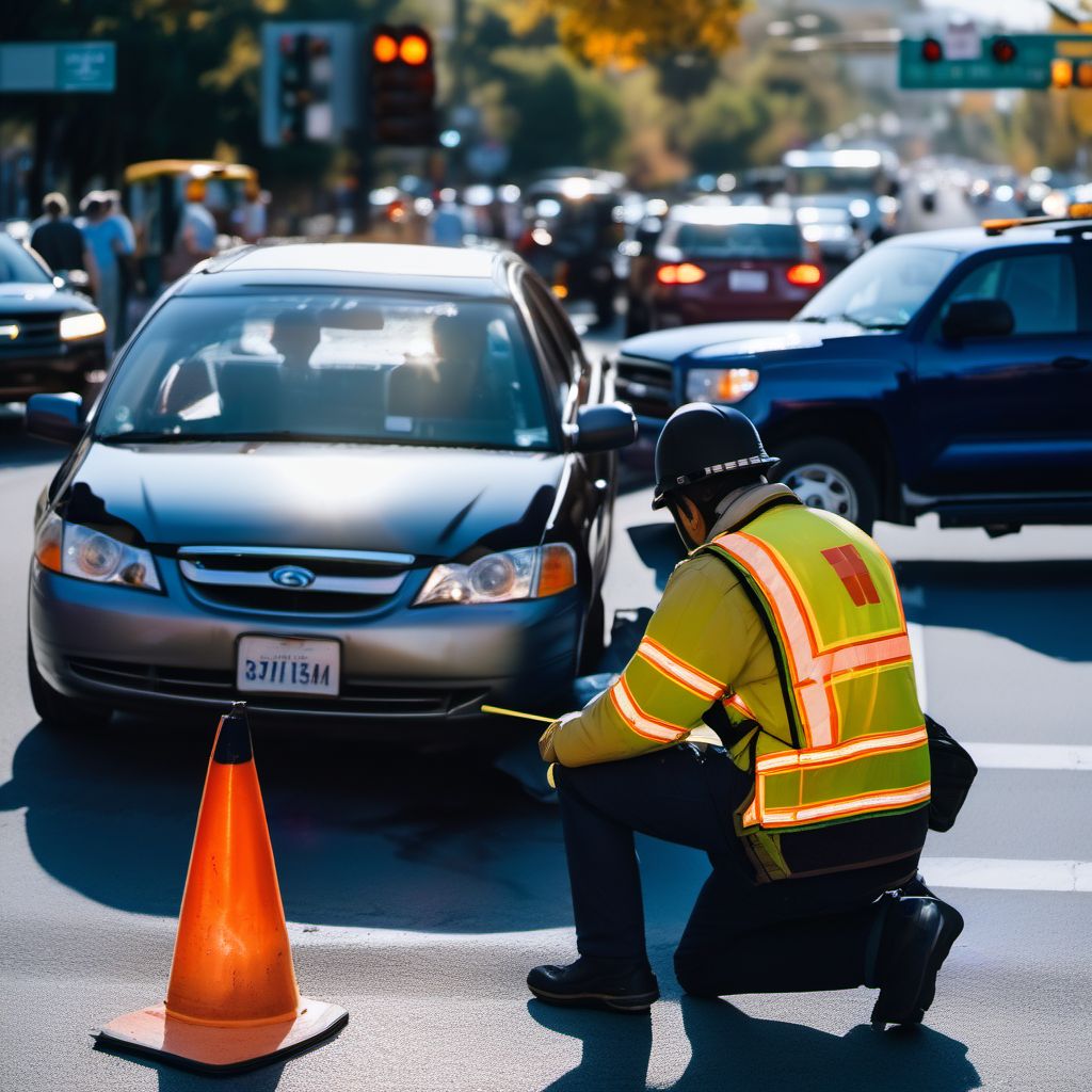 Pedestrian with other conveyance injured in collision with other nonmotor vehicle in traffic accident digital illustration