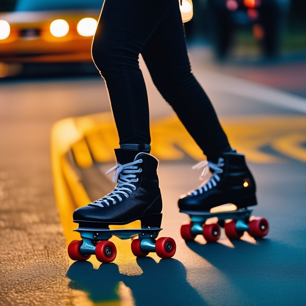 Pedestrian on roller-skates injured in collision with other nonmotor vehicle, unspecified whether traffic or nontraffic accident digital illustration