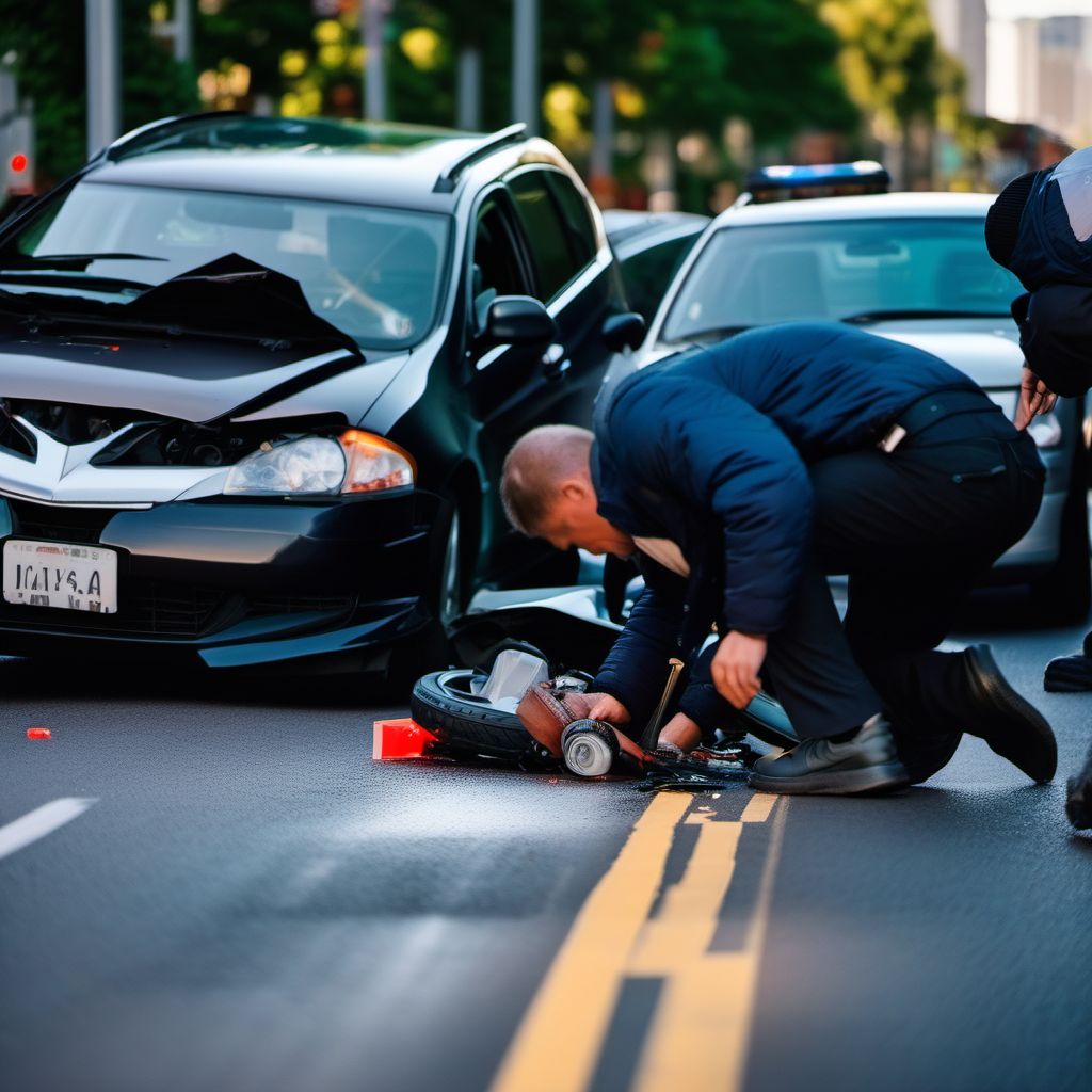 Pedestrian injured in traffic accident involving unspecified motor vehicles digital illustration