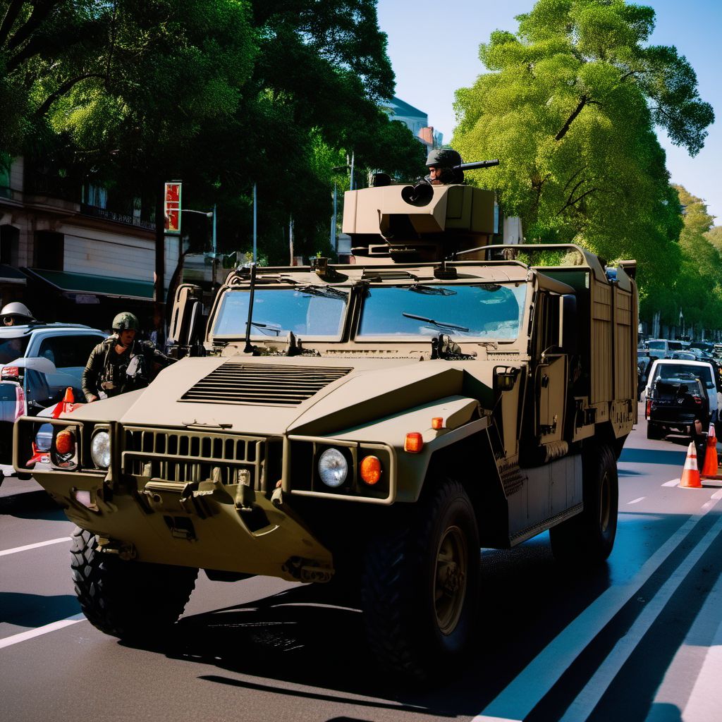 Pedestrian injured in traffic accident involving military vehicle digital illustration