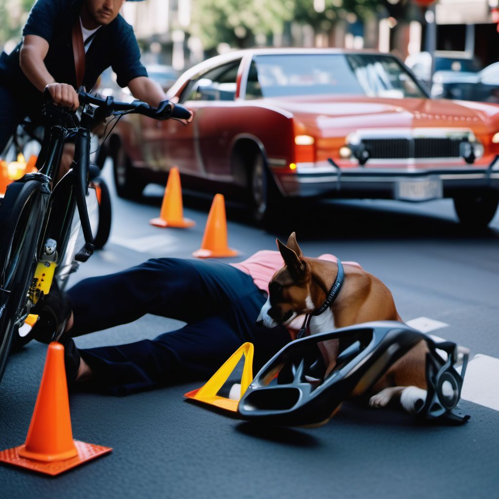 Pedal cycle driver injured in collision with pedestrian or animal in nontraffic accident digital illustration