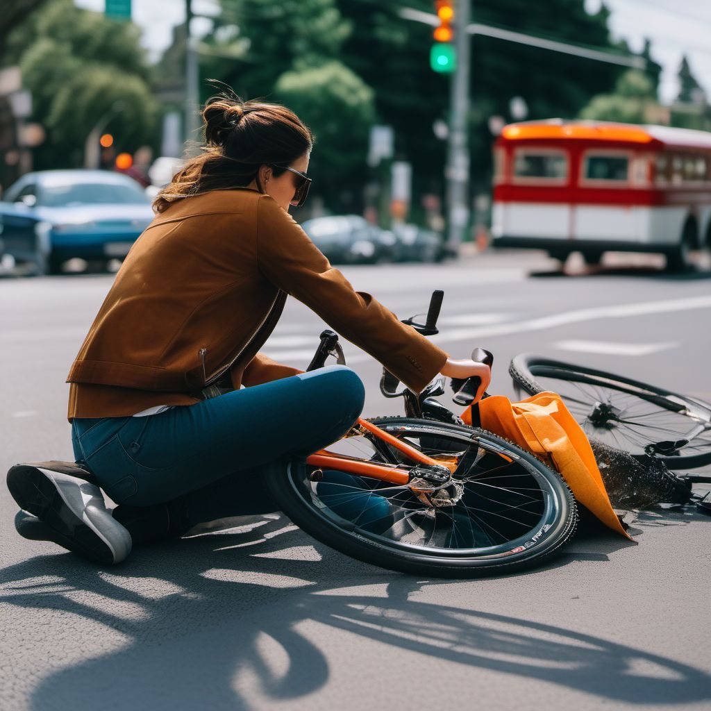 Pedal cycle passenger injured in collision with pedestrian or animal in nontraffic accident digital illustration