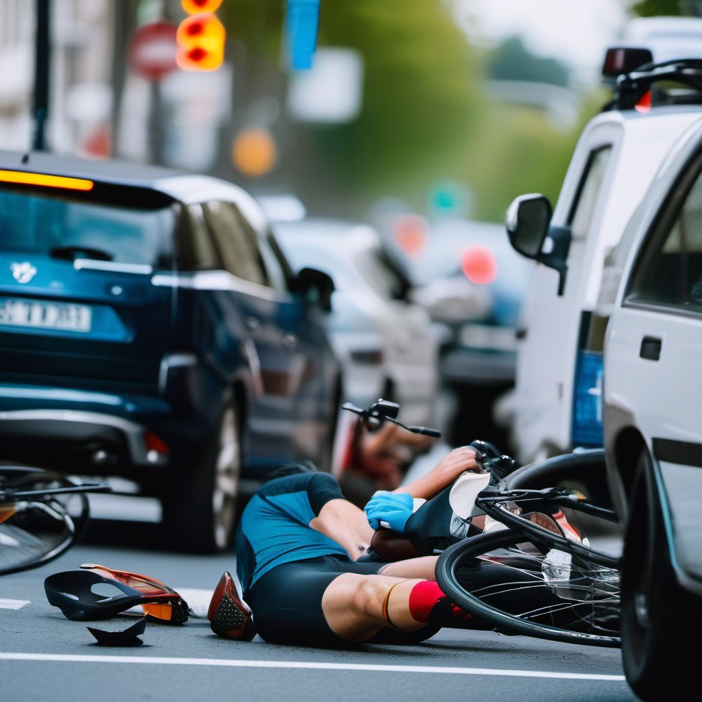 Pedal cycle driver injured in collision with pedestrian or animal in traffic accident digital illustration