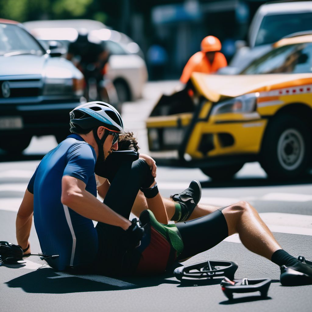 Unspecified pedal cyclist injured in collision with pedestrian or animal in traffic accident digital illustration