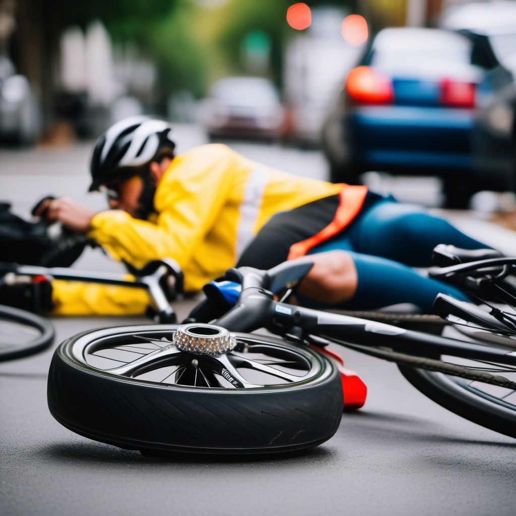 Pedal cycle driver injured in collision with other pedal cycle in nontraffic accident digital illustration