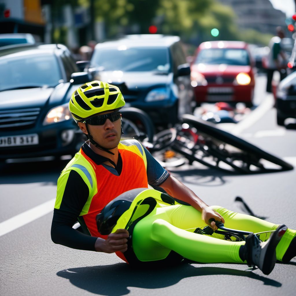 Pedal cycle driver injured in collision with other pedal cycle in traffic accident digital illustration