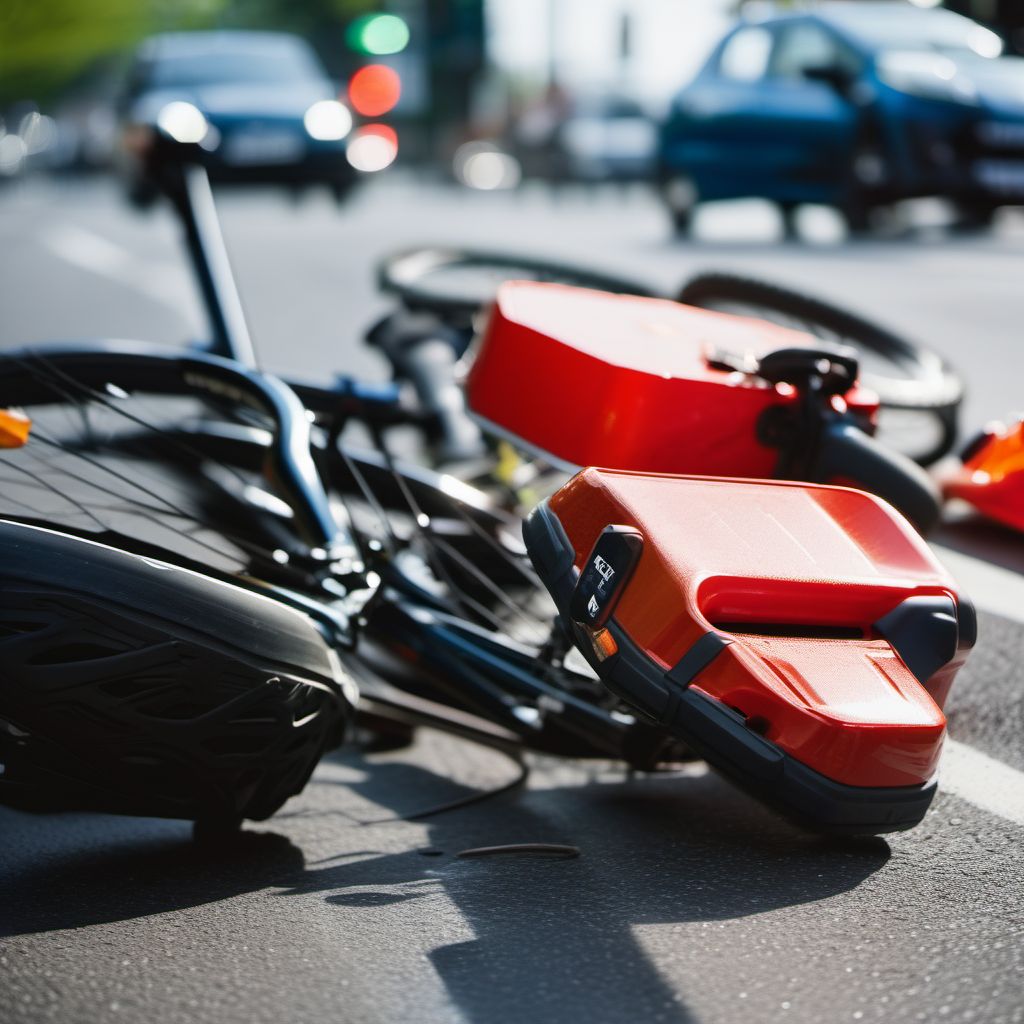 Pedal cycle passenger injured in collision with other pedal cycle in traffic accident digital illustration