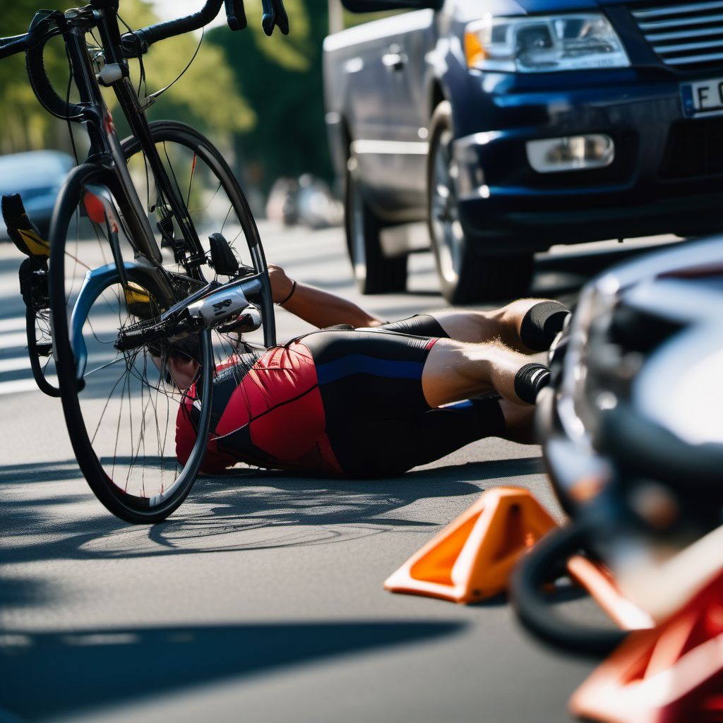 Unspecified pedal cyclist injured in collision with other pedal cycle in traffic accident digital illustration