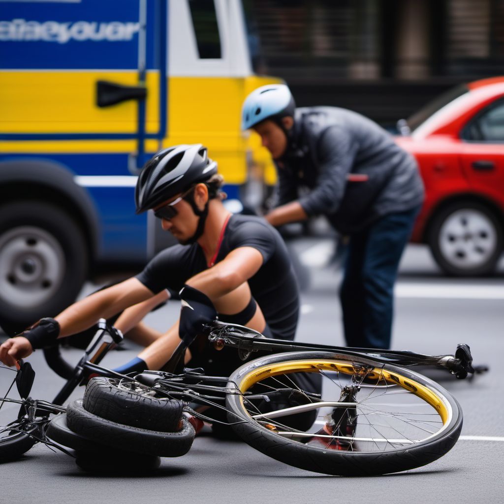 Pedal cycle rider injured in collision with two- or three-wheeled motor vehicle digital illustration