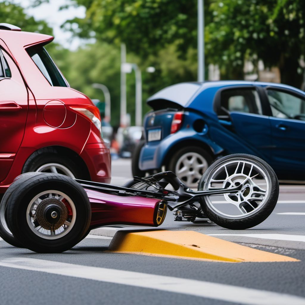 Pedal cycle driver injured in collision with two- or three-wheeled motor vehicle in nontraffic accident digital illustration