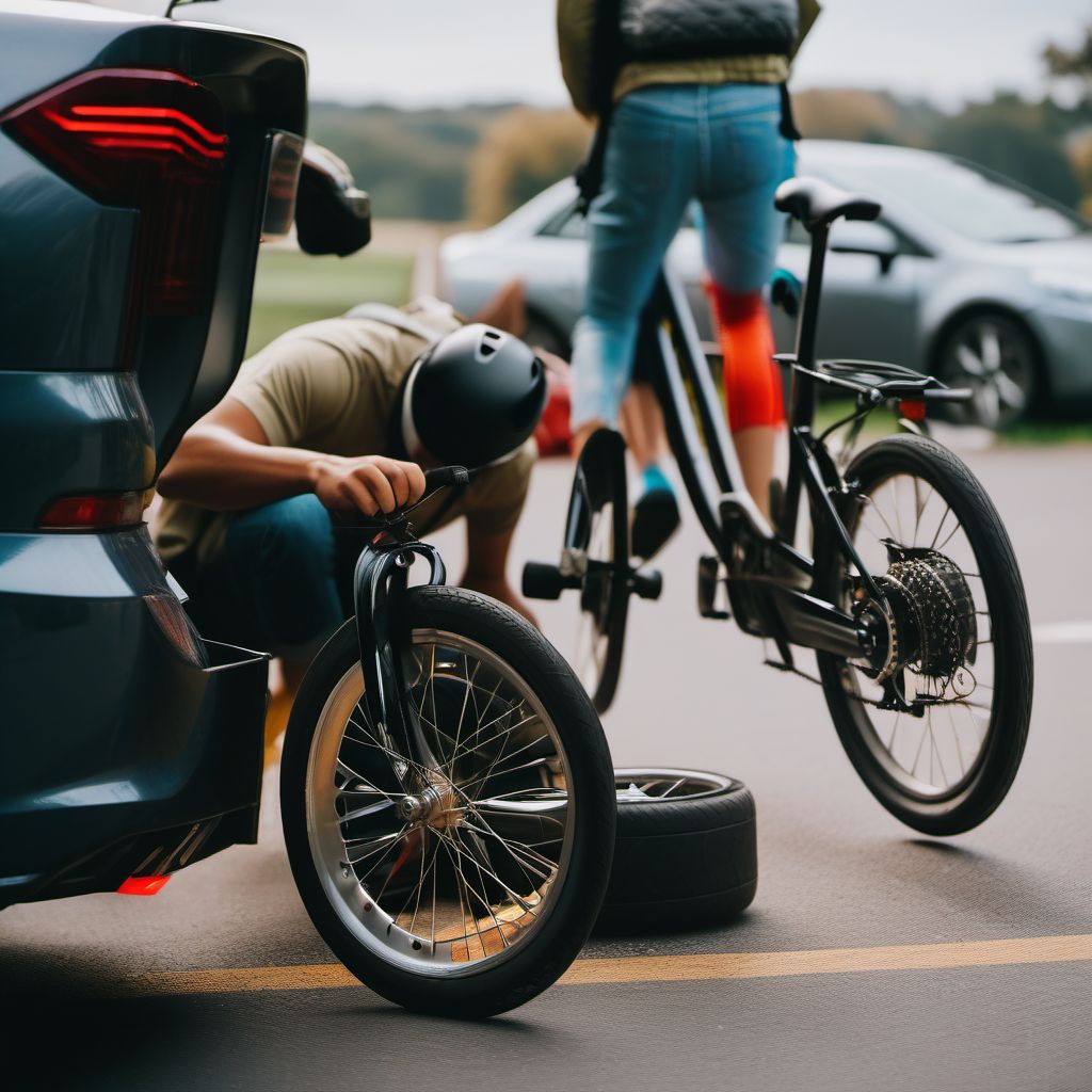 Person boarding or alighting a pedal cycle injured in collision with two- or three-wheeled motor vehicle digital illustration