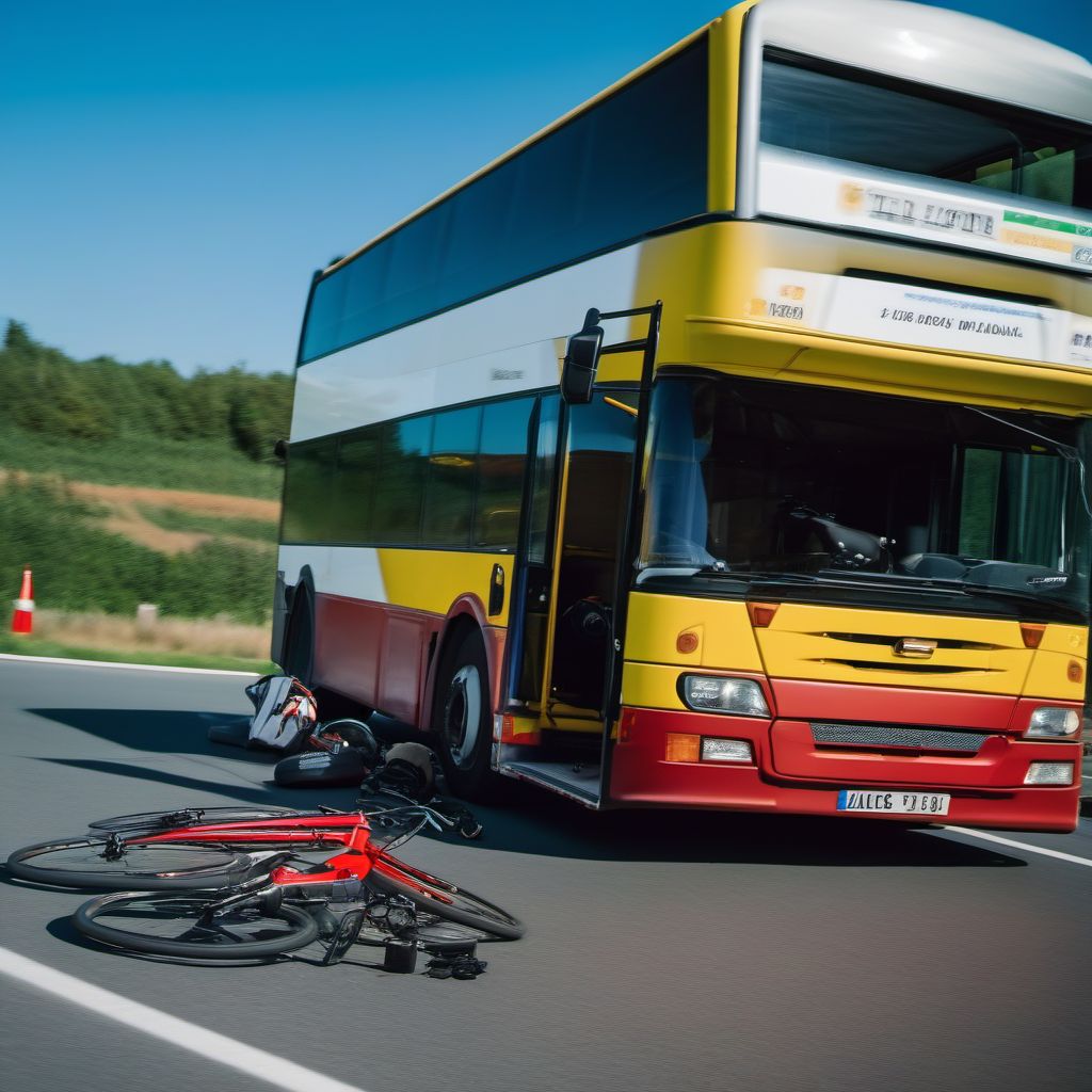 Unspecified pedal cyclist injured in collision with heavy transport vehicle or bus in nontraffic accident digital illustration