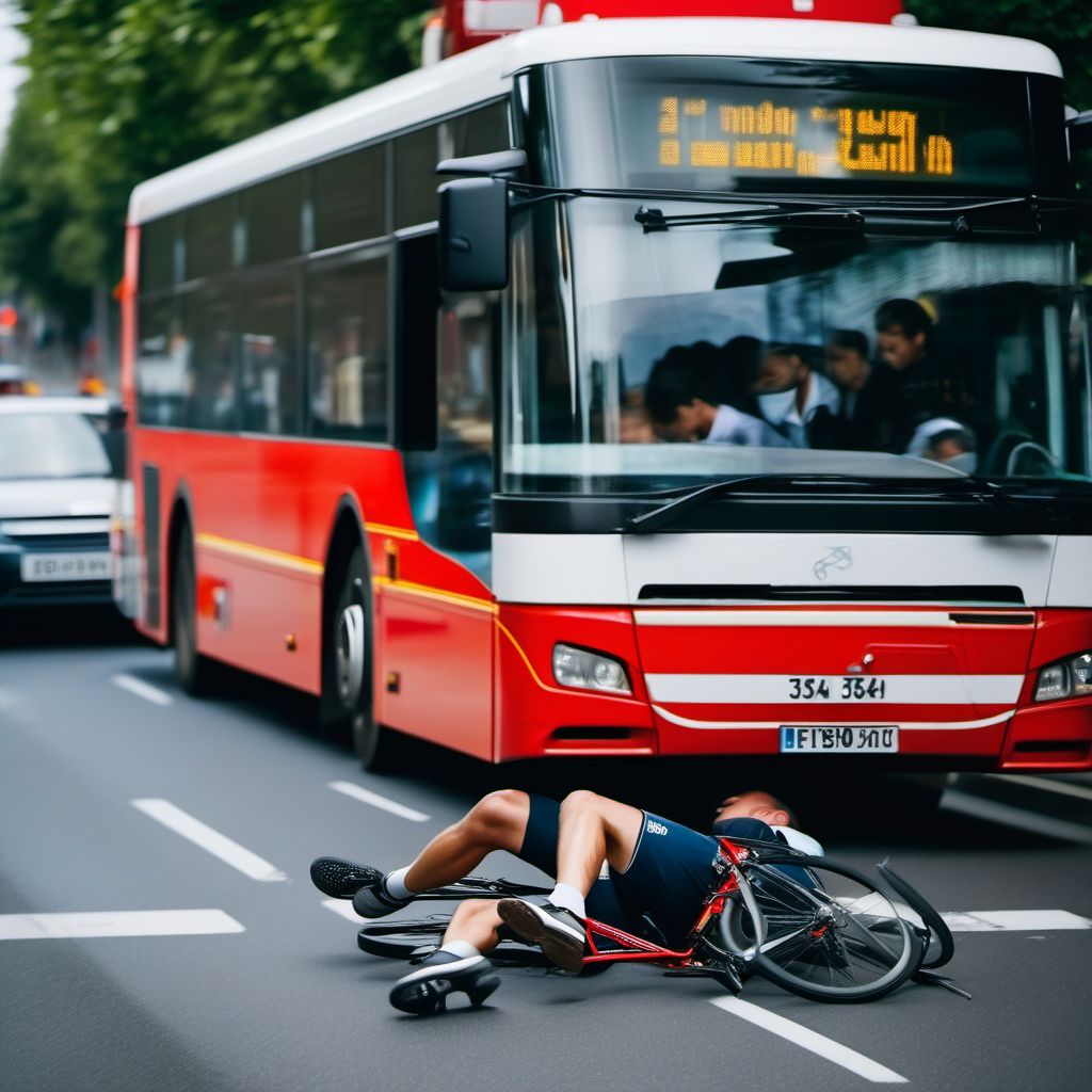 Unspecified pedal cyclist injured in collision with heavy transport vehicle or bus in traffic accident digital illustration