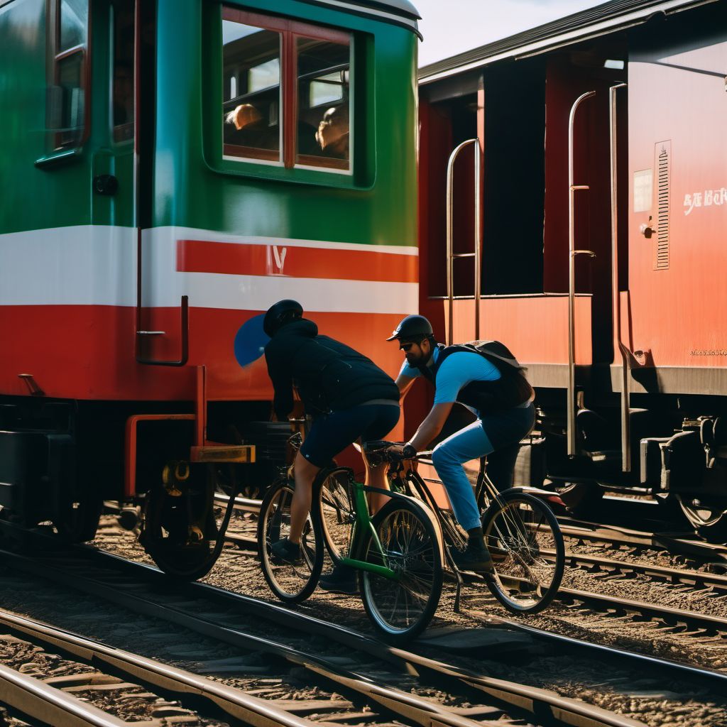 Person boarding or alighting a pedal cycle injured in collision with railway train or railway vehicle digital illustration