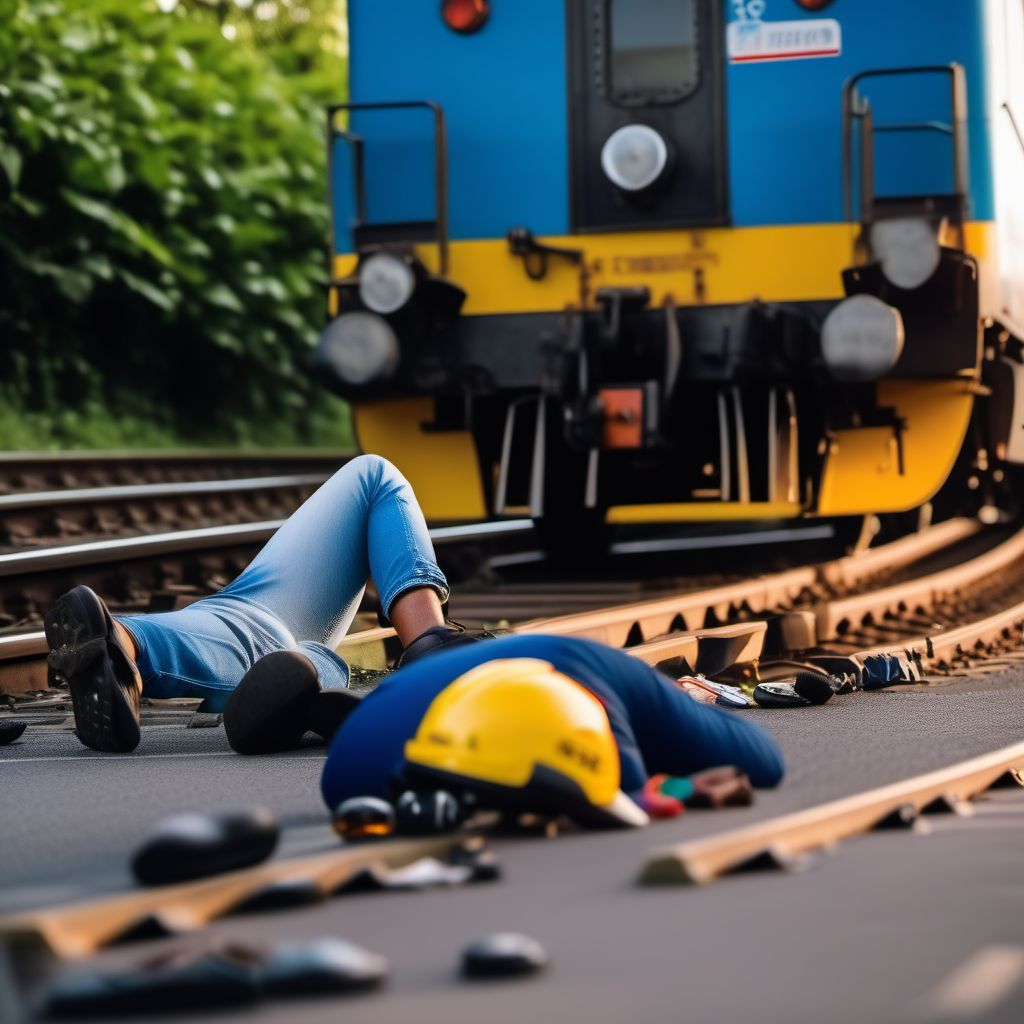 Pedal cycle driver injured in collision with railway train or railway vehicle in traffic accident digital illustration