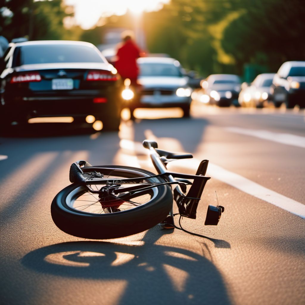 Person boarding or alighting a pedal cycle injured in collision with other nonmotor vehicle in nontraffic accident digital illustration